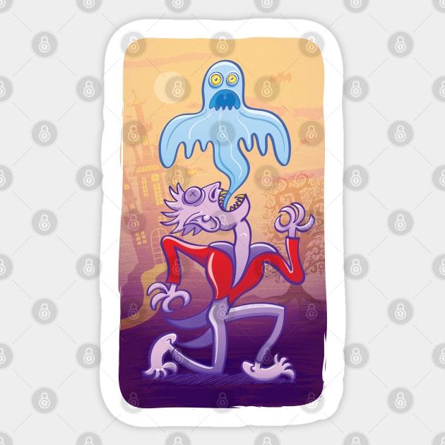 Horrific vampire expelling spooky ghost from his body in a haunting Halloween scene Sticker by zooco